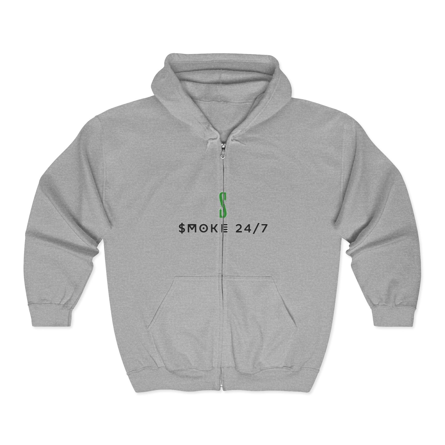 Rose Graphic Zip Hoodie — "Smoke 24/7" Gothic Rose Streetwear
