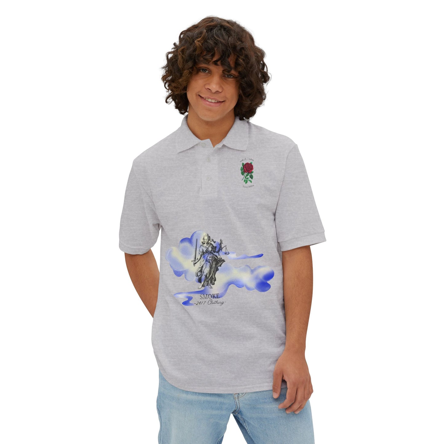 Artistic Men's Piqué Polo with Rose and Leopard Design, Stylish Casual Wear, Summer Outfits, Animal Lovers, Gift Idea