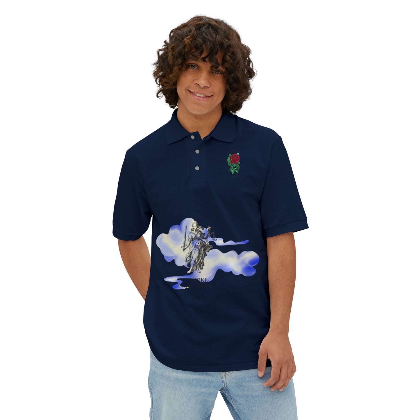 Artistic Men's Piqué Polo with Rose and Leopard Design, Stylish Casual Wear, Summer Outfits, Animal Lovers, Gift Idea