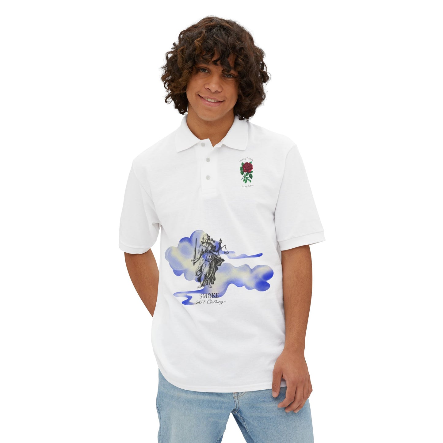 Artistic Men's Piqué Polo with Rose and Leopard Design, Stylish Casual Wear, Summer Outfits, Animal Lovers, Gift Idea