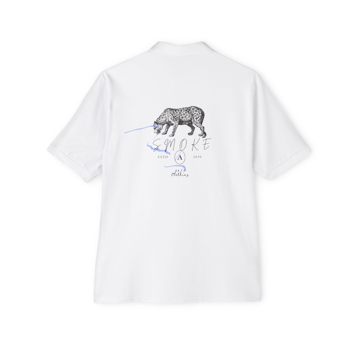 Artistic Men's Piqué Polo with Rose and Leopard Design, Stylish Casual Wear, Summer Outfits, Animal Lovers, Gift Idea
