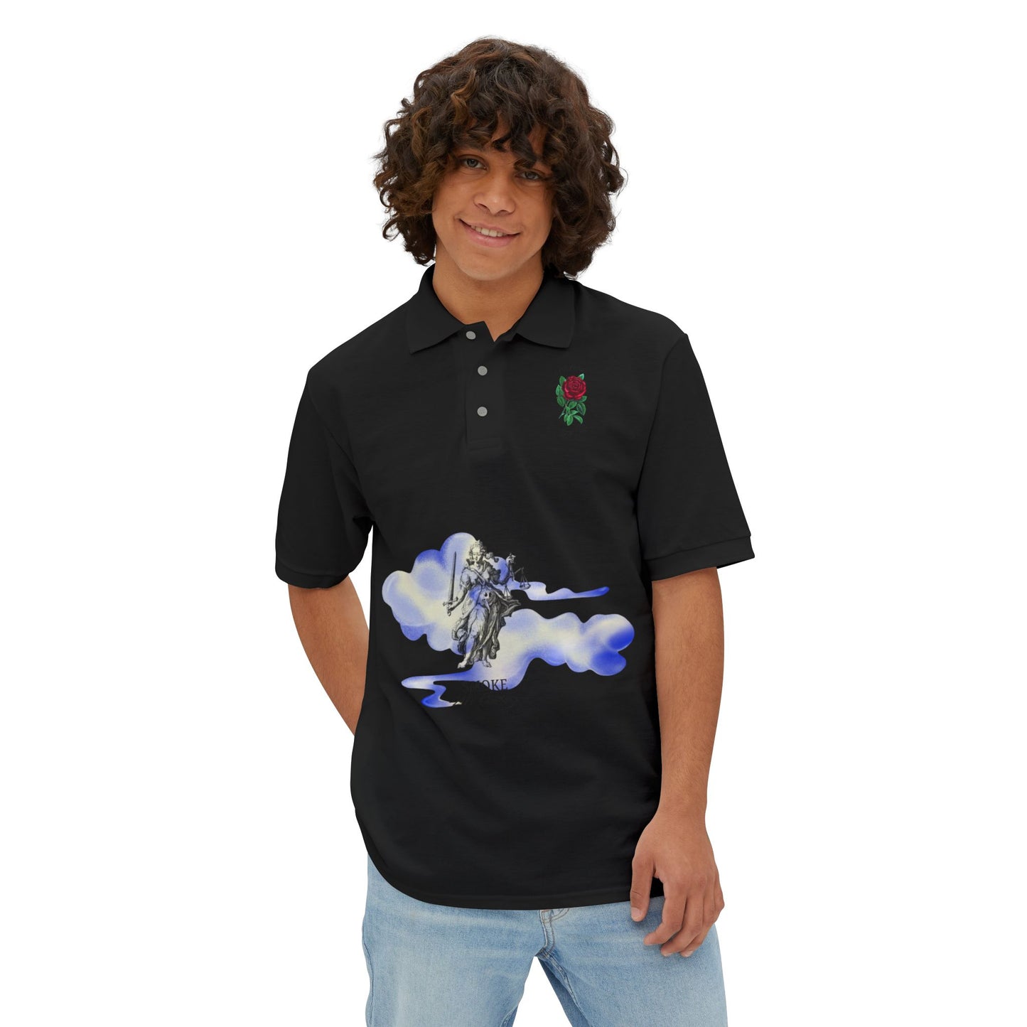 Artistic Men's Piqué Polo with Rose and Leopard Design, Stylish Casual Wear, Summer Outfits, Animal Lovers, Gift Idea