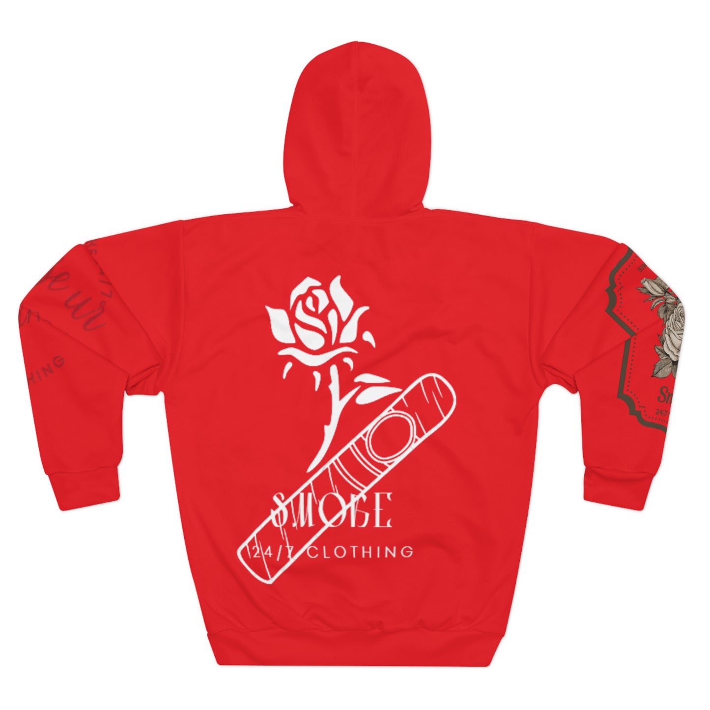 Smoke 24/7 Red Hoodie — Rose & Cigar Graphic Pullover