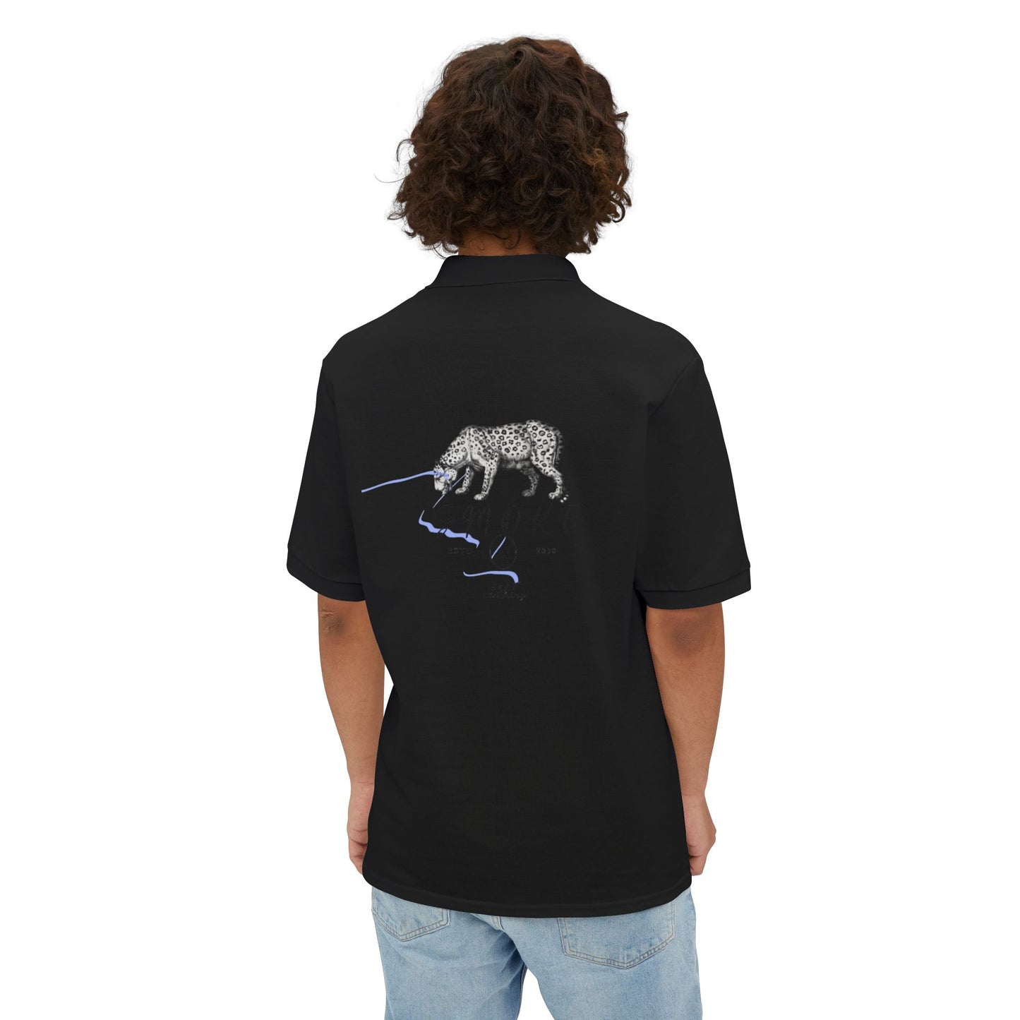 Artistic Men's Piqué Polo with Rose and Leopard Design, Stylish Casual Wear, Summer Outfits, Animal Lovers, Gift Idea