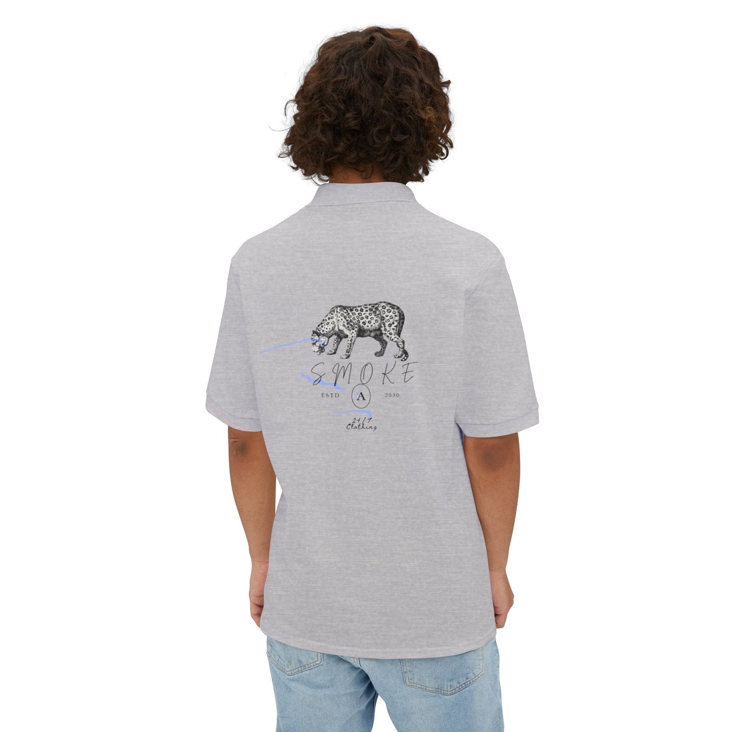 Artistic Men's Piqué Polo with Rose and Leopard Design, Stylish Casual Wear, Summer Outfits, Animal Lovers, Gift Idea