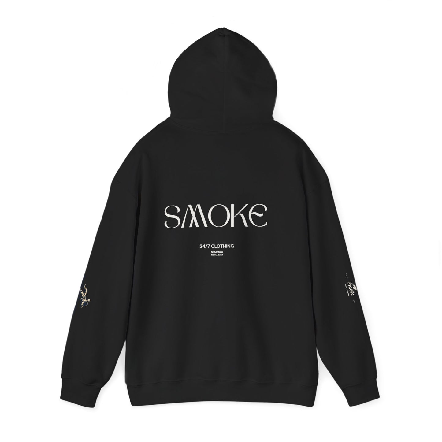 Smoke Graphic Hoodie — Minimalist Streetwear Pullover with Back 'SMOKE' Logo