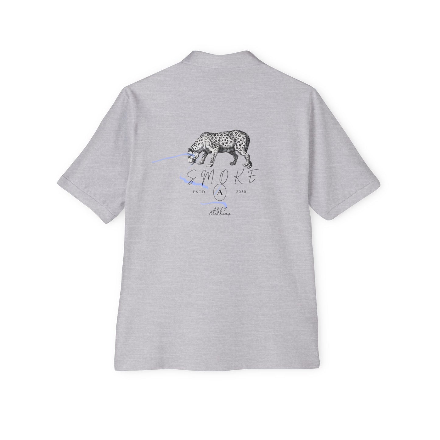 Artistic Men's Piqué Polo with Rose and Leopard Design, Stylish Casual Wear, Summer Outfits, Animal Lovers, Gift Idea