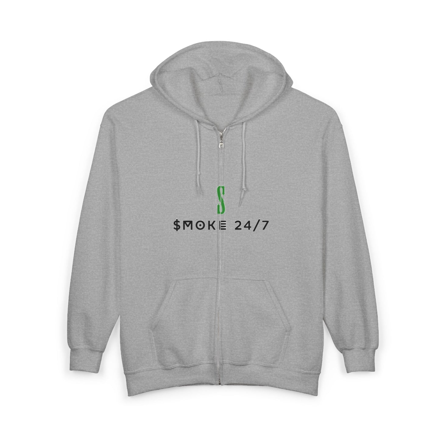 Rose Graphic Zip Hoodie — "Smoke 24/7" Gothic Rose Streetwear
