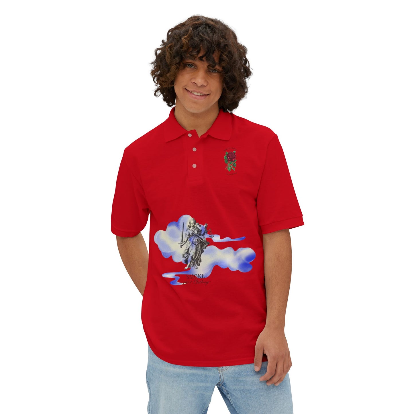 Artistic Men's Piqué Polo with Rose and Leopard Design, Stylish Casual Wear, Summer Outfits, Animal Lovers, Gift Idea