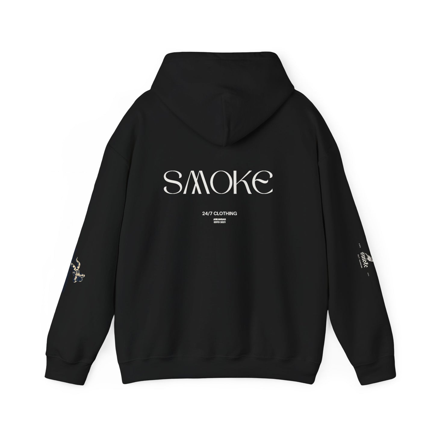 Smoke Graphic Hoodie — Minimalist Streetwear Pullover with Back 'SMOKE' Logo