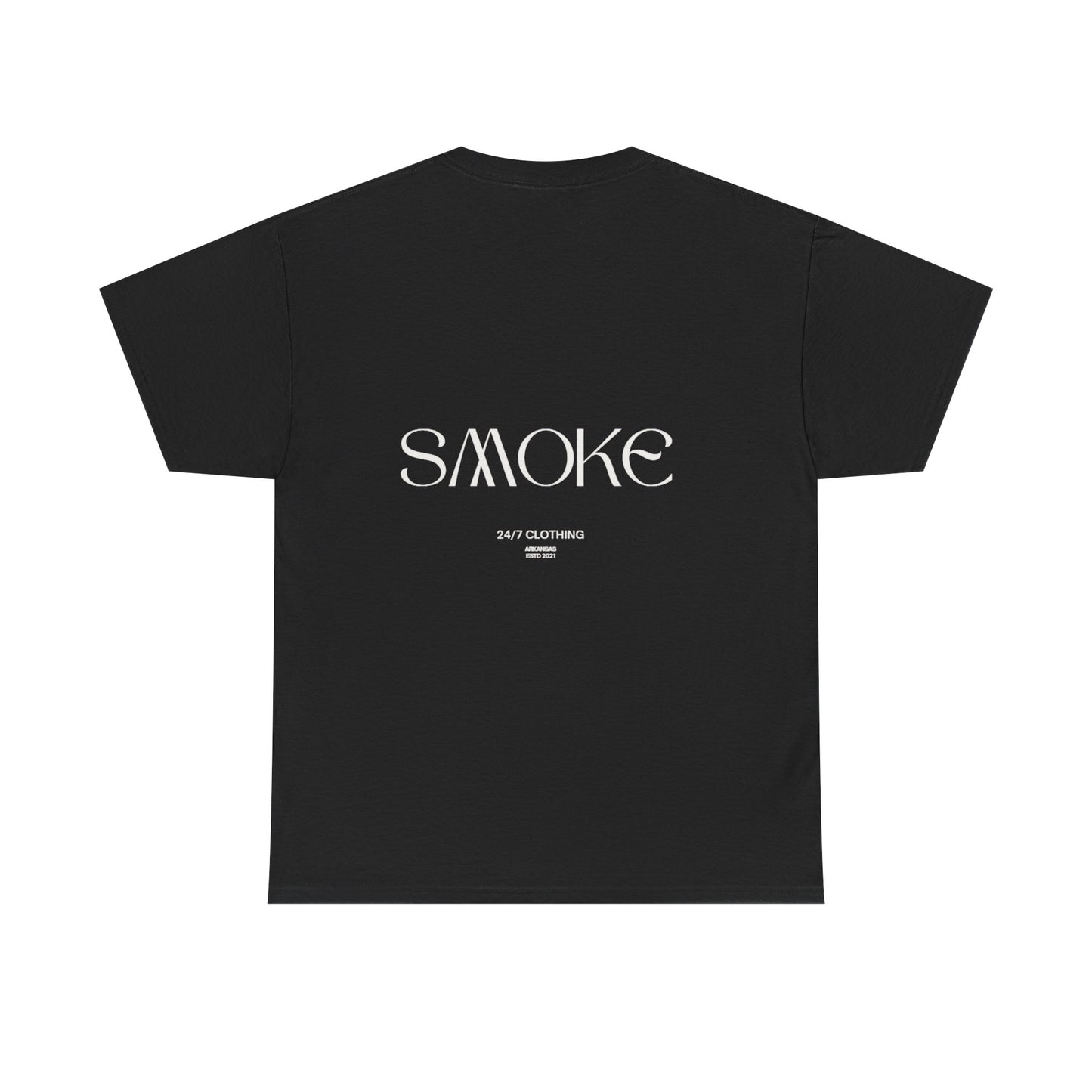 Smoke 24/7 Tee — Minimal Black Graphic T-Shirt with 'SMOKE' Back Logo