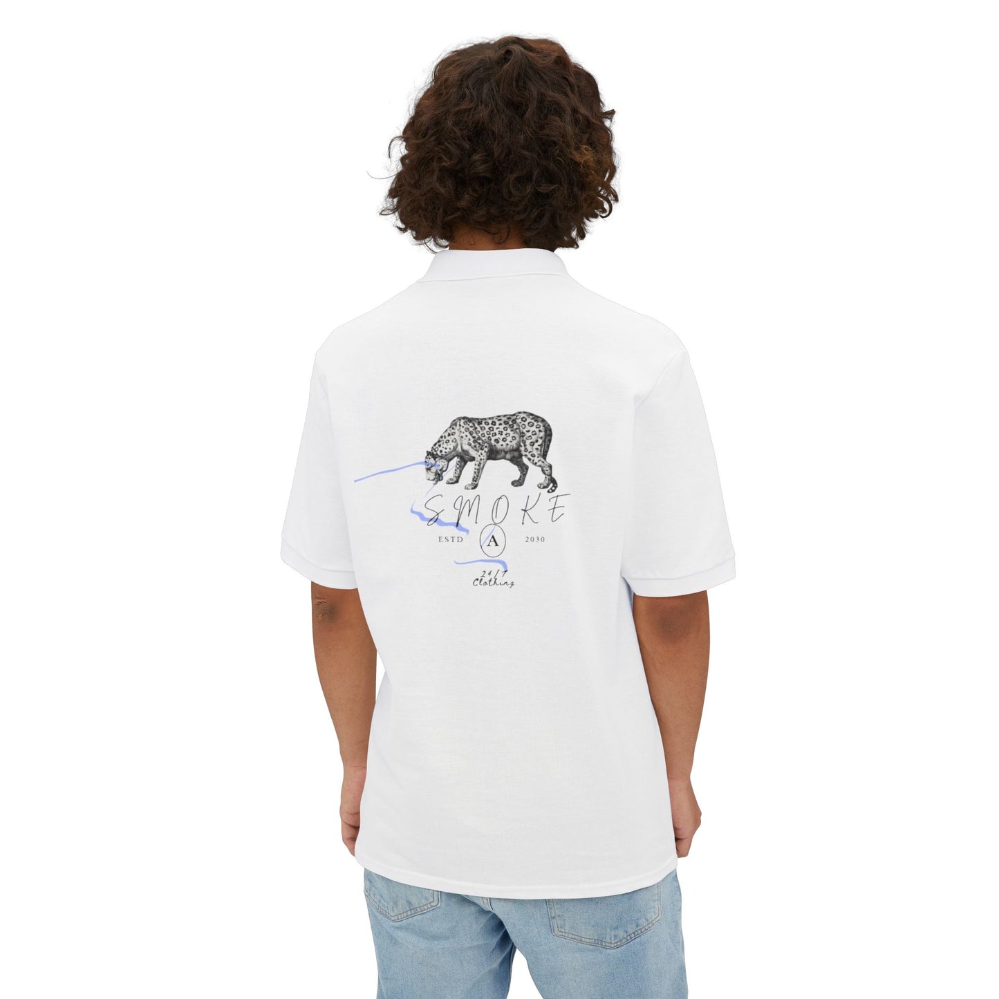Artistic Men's Piqué Polo with Rose and Leopard Design, Stylish Casual Wear, Summer Outfits, Animal Lovers, Gift Idea